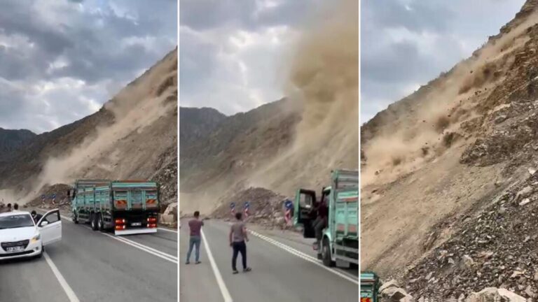 Moment de glissement de terrain à Artvin filmé