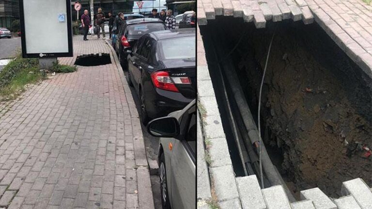 Le trottoir s&rsquo;est effondré à Şişli ;  La femme est tombée dedans !