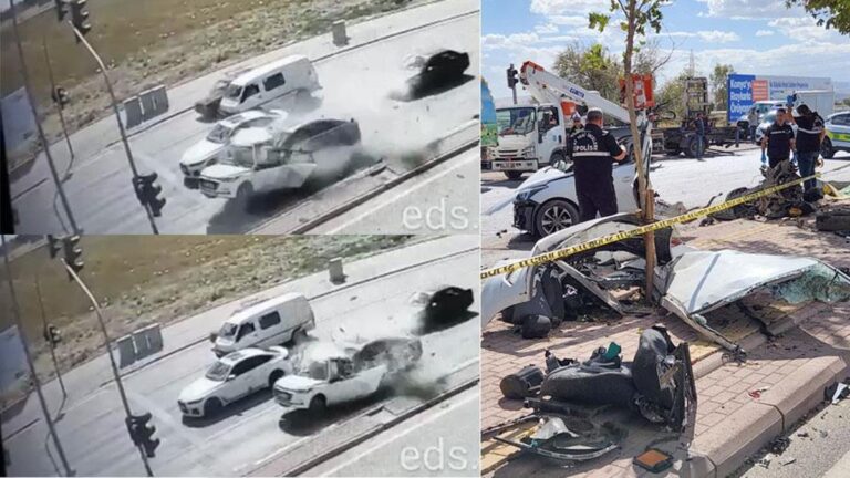Un accident ressemblant à un meurtre à Konya filmé ! Fauché un véhicule qui attendait à un feu rouge : 1 mort
