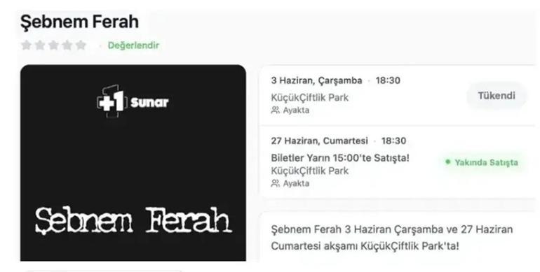 BILLET POUR LE 2ème CONCERT DE ŞEBNEM FERAH : 2ème concert de Şebnem Ferah Quand les billets seront-ils mis en vente ? Quel est le prix des billets ?