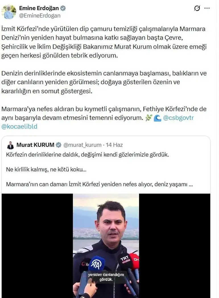 Félicitations d'Emine Erdoğan au Ministre Institution